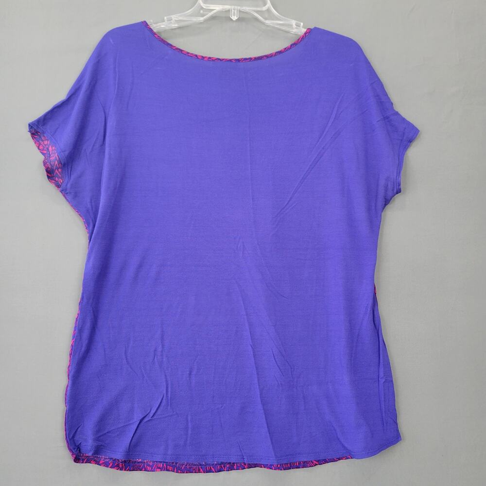 Mossimo Short Cap Sleeve Blouse Womens Large Blue Red Print Classic V-Neck Shirt - Picture 2 of 8